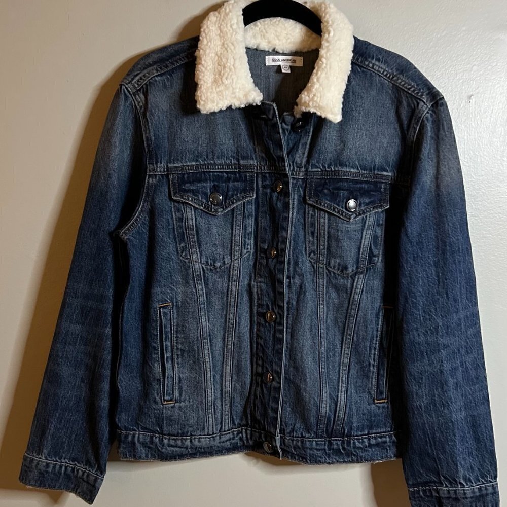 Good American Sherpa Collar Blue Jean denim Jacket M (8-10) - Picture 6 of 6